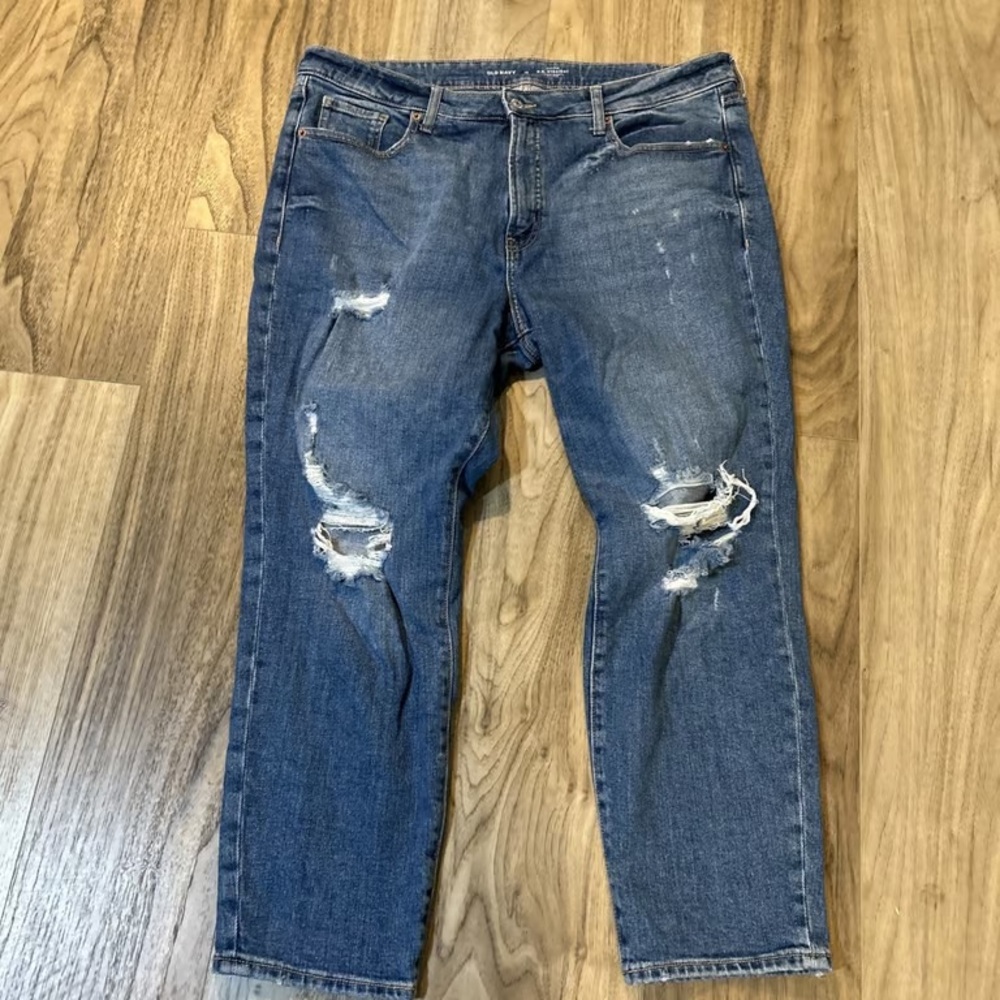 Old Navy 16 High Rise OG Straight Medium Wash Stretch Denim Womens 38X27"